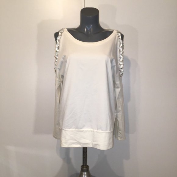 Tristan Embellished Scoop- Neck Cold Shoulder Long Sleeve Top Size M - Picture 1 of 11